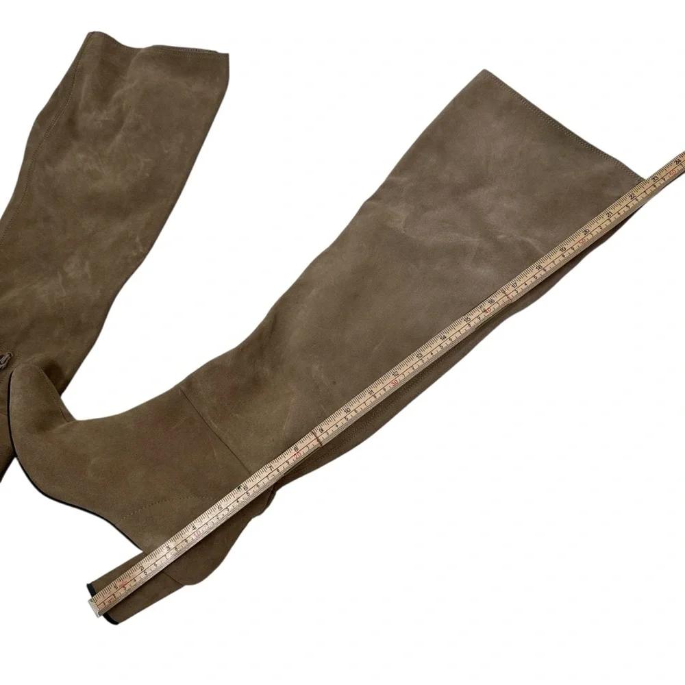 Zara 7.5 M/EU 38-Brown Suede Side Zip Heels Tall Boots